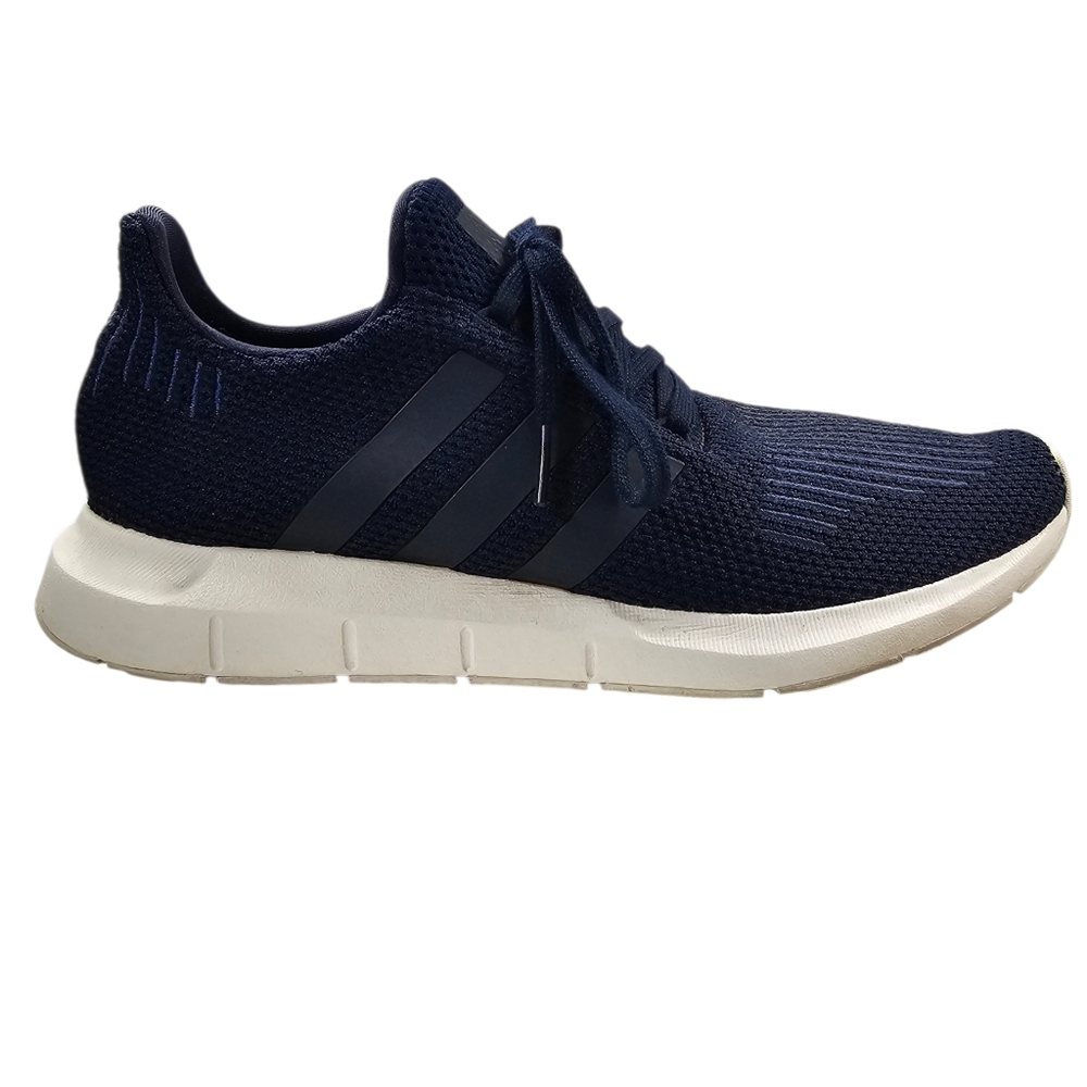 Adidas 3 Stripe Navy Men's Athletic Sneaker, Knit Upper, Size 9 1/2 - Picture 2 of 9